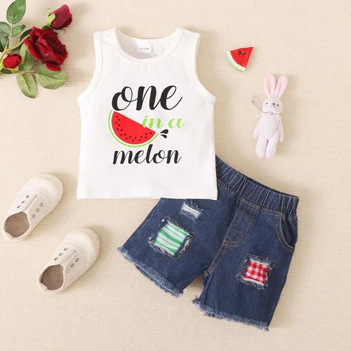 Vista 8 de Moonker Conjunto de 2 piezas de ropa de verano para bebés y niñas pequeñas con camiseta y pantalones cortos