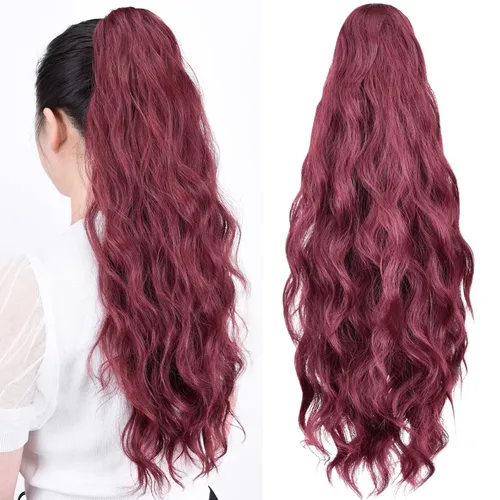 Vista 13 de Extensiones de cola de caballo, extensiones de cabello de cola de caballo con clip de garra marrón oscuro para mujer, pieza de cabello rizado