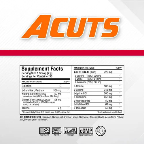 Vista 3 de ALLMAX A:CUTS Bebida energética cargada de aminoácidos, sabor frambuesa azul - 210 g - con cafeína, extracto de café verde, L-carnitina y 2000 mg