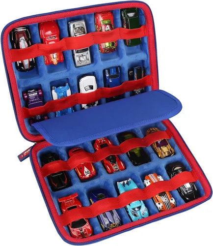 Vista 13 de Mchoi Funda de transporte a prueba de golpes para Hot Wheels 20 coches, solo funda (todo azul)