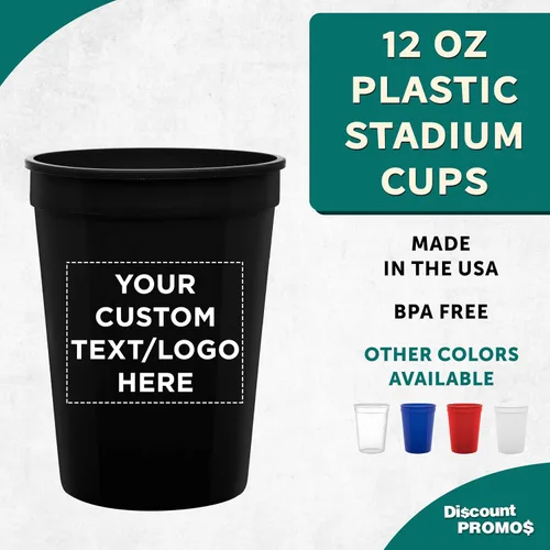Vista 2 de DISCOUNT PROMOS Vasos de plástico personalizados + tamaño de 12 onzas + diseño de fiesta desechable + juego a granel (10, 50 o 100) ideal