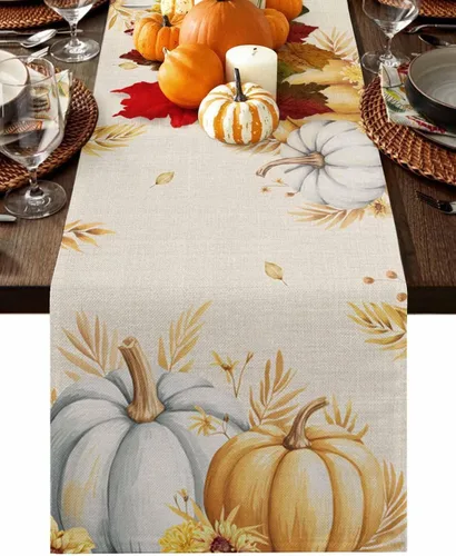 Vista 18 de Camino de mesa naranja quemado, 120 pulgadas de largo, pinturas modernas al óleo, camino de mesa abstracto para cocina, comedor, bufandas, obra