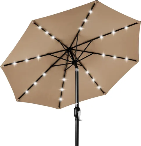Vista 86 de Best Choice Products Sombrilla de Patio Solar de Poliéster con Luz LED de 10 pies con Ajuste de Inclinación y Tela Resistente a los Rayos UV - Gris