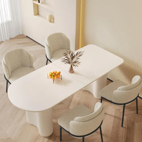 Vista 29 de Mesa de comedor negra de 55 pulgadas, una mesa rectangular de extremo redondeado con patas de diseño ondulado para cocina, comedor, oficina en casa
