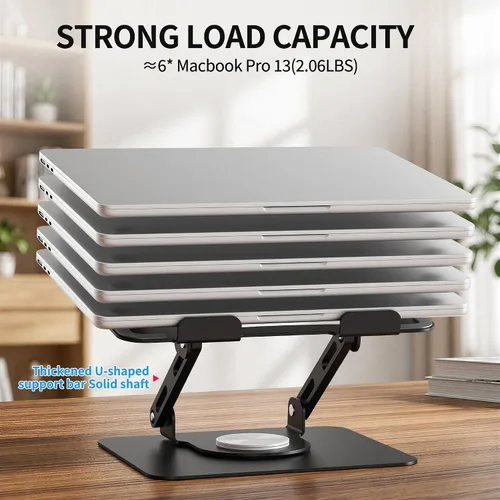 Vista 4 de SOUNDANCE Soporte giratorio 360º para laptop, elevador ergonómico para computadora de escritorio, soporte de metal multiángulo de altura ajustable