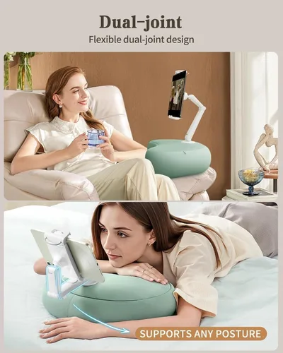 Vista 5 de SAIJI Soporte de Almohada Kindle, Soporte para iPad Compatible con 4.7"-15.6" Kindle, Teléfono, iPad, Soporte Ajustable de 360° para Tableta