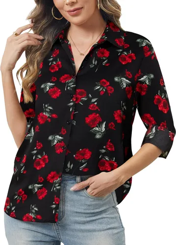 Vista 8 de Camisas de manga larga con botones para mujer, básicas, clásicas, suaves, con cuello a la moda, elegantes y casuales