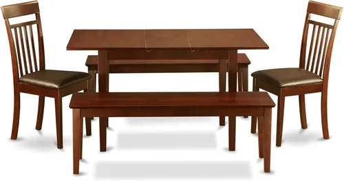 Vista 9 de East West Furniture NOCA7-MAH-LC - Juego de mesa de comedor moderno de 7 piezas que consta de una mesa rectangular de madera con hoja de mariposa