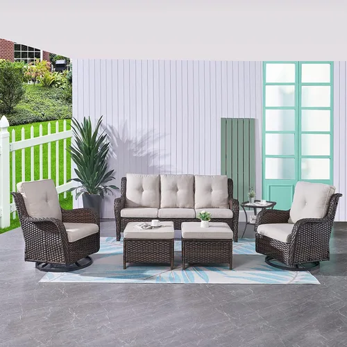 Vista 113 de HUMMUH Juego de 2 Sillas Giratorias Mecedoras de Mimbre para Patio Exterior, Juego de Muebles de Sillas Mecedoras de Ratán (Marrón, Azul) 50,000