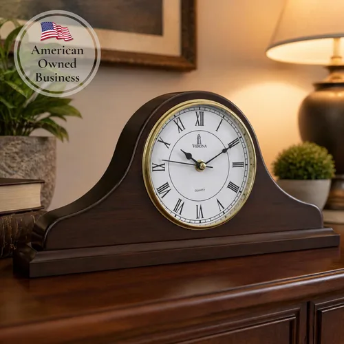 Vista 8 de Reloj de Repisa a Batería - Reloj de Repisa de Madera - 15x7.5 pulgadas - Silencioso, Hecho de Madera Real y Fácil de Leer - para Decoración de Sala