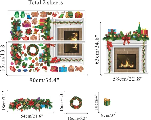 Vista 6 de IARTTOP Calcomanía de tablón de anuncios de chimenea de Navidad, calcomanía de pared para chimenea, decoración de fondo de chimeneas de Navidad