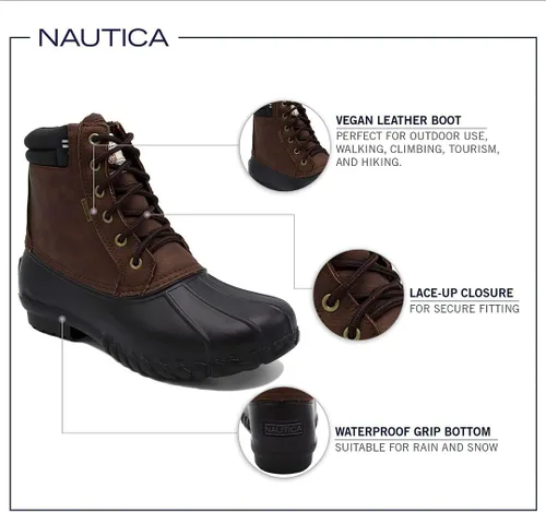 Vista 2 de NAUTICA Mens Duck Boots Waterproof Shell Insulated Snow & Rain Boot -Lace-Up Winter Shoe- Channing (WideMedium Width)