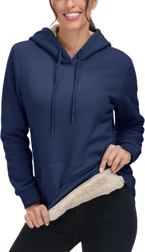 Vista 4 de MAGCOMSEN Sudaderas con capucha para mujer, con forro de sherpa, de vellón, para invierno, cálido, pesado, de algodón, con bolsillo
