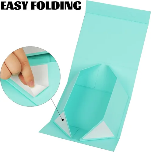 Vista 7 de CHARMGIFTBOX Cajas de regalo con tapas, 7.4 x 7.0 x 3.2 pulgadas, pequeña caja de regalo magnética azul Auqa con tarjeta, pequeñas cajas plegables