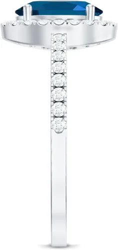 Vista 8 de Anillo de compromiso de topacio azul natural de Londres de 0.236 x 0.315 in, calidad AAA, anillo solitario de diamante de topacio azul, listo