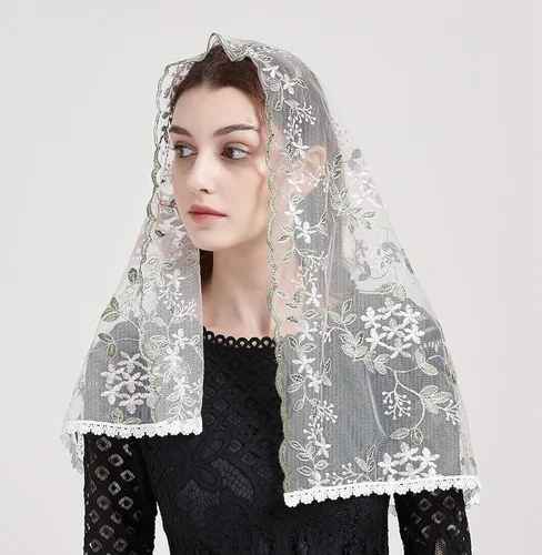 Vista 4 de FANFAN Velos de capilla de encaje de mantilla bordados para mujer Y015