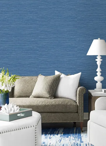 Vista 3 de Lillian August Luxe Haven - Papel tapiz de sisal sintético para despegar y pegar (azul costero)