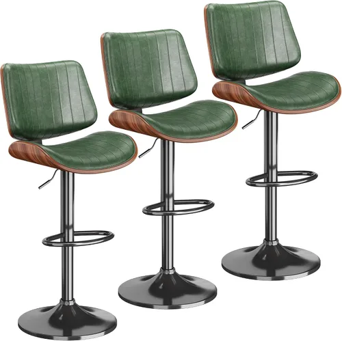 Vista 34 de Juego de 1 taburetes de bar giratorios de madera curvada ajustables para encimera de cocina, moderna silla de bar tapizada de piel sintética