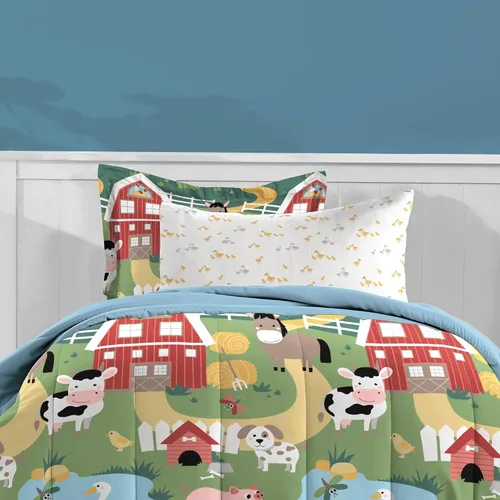 Vista 106 de Dream Factory Dinosaur Blocks - Juego de edredón de microfibra ultrasuave para niños, color azul, tamaño individual Bloques de dinosaurios azules
