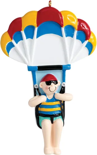 Vista 2 de Adorno de Navidad personalizado de parasailing 2025 – Adornos de parapente para niños, paracaidista, adorno de Navidad, aventuras en el cielo