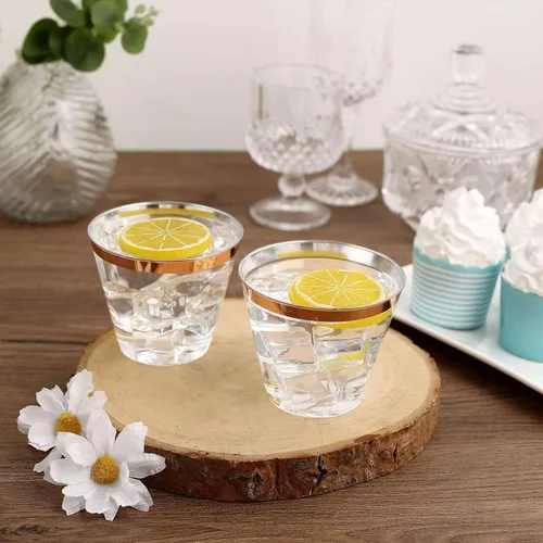 Vista 2 de Efavormart - Juego de 12 vasos de plástico de oro rosa de 10 onzas, diseño de borde para decoración de boda