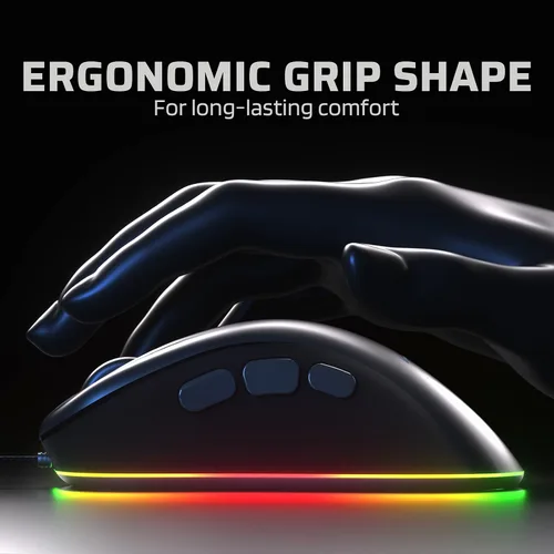 Vista 7 de LTC GM-031 Ratón para juegos con cable, 7200 DPI ajustable, 6 botones macro programables, 4 modos retroiluminados RGB, forma ergonómica, soporte