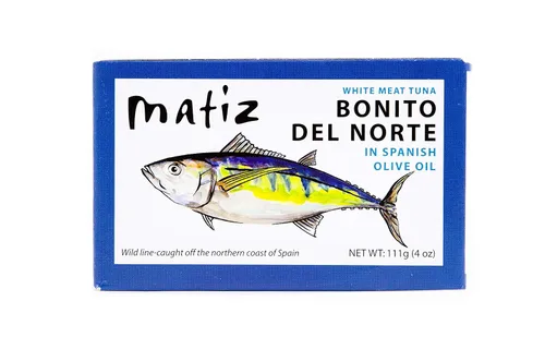 Vista 7 de Matiz Bonito Del Norte, 4 onzas, Atún de Carne Blanca en Aceite de Oliva (5 Latas)