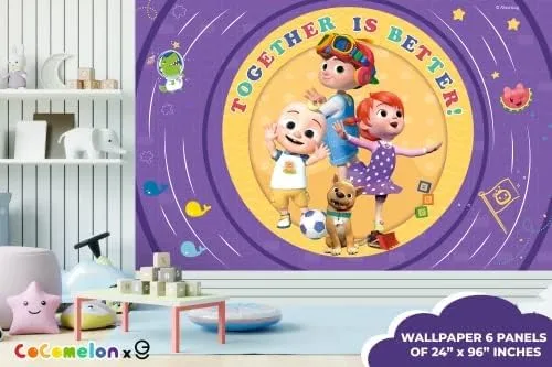 Vista 7 de JJ and His Brothers CoComelon - Papel tapiz para despegar y pegar, decoración de pared para niños CoComelon, decoraciones de Cocomelon para niños