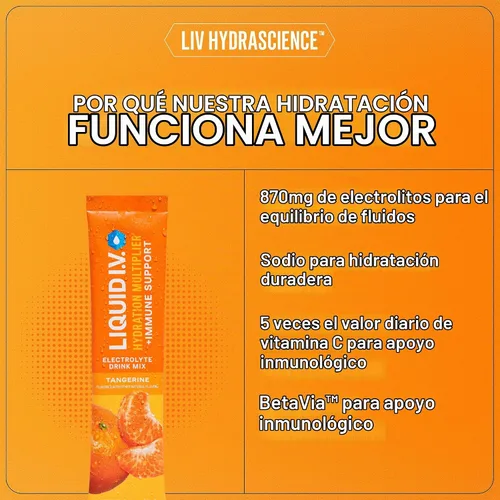 Vista 4 de Liquid I.V. Hidratación + electrolitos inmunológicos, mandarina, 14