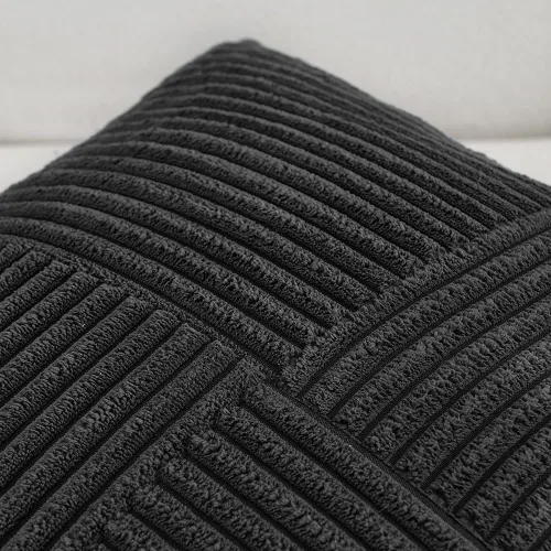 Vista 3 de Fancy Homi - 2 fundas decorativas para cojín cuadrado de pana suave y texturizada con diseño de retazos, para sofá y cama, decoración rústica y Negro