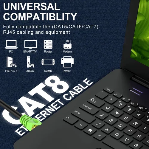 Vista 6 de Cable Ethernet Cat8 de 3 pies Redondo S/FTP para exteriores e interiores, resistente de alta velocidad, cable de red LAN Cat8, 40Gbps 2000Mhz