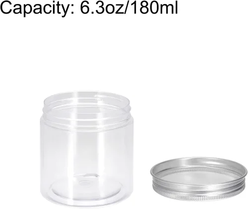 Vista 4 de uxcell Tarros de plástico transparente con tapa de aluminio en tono plateado, 10 recipientes redondos recargables de almacenamiento de alimentos