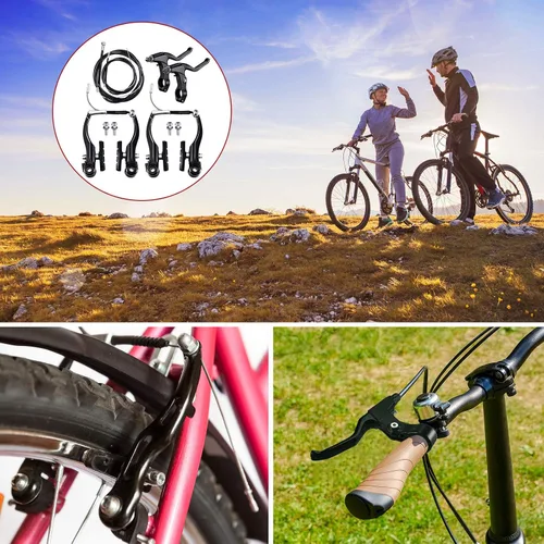 Vista 6 de Juego completo de frenos de bicicleta, negro delantero y trasero bicicleta MTB híbrido freno interior y exterior cables y palanca kit incluye pinzas