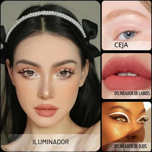 Vista 5 de Lápiz de maquillaje 4 en 1 con delineador de ojos, delineador de labios, cejas e iluminador Eyeliner, lip liner, brow pencil and highlighter in