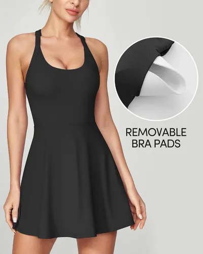Vista 3 de IUGA Vestido de tenis para mujer con pantalones cortos integrados y brasier recortado, vestido de entrenamiento trenzado para golf, vestidos