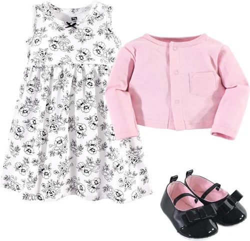 Vista 2 de Hudson Baby Baby Girls' Cotton Dress, Cardigan and Shoe Set