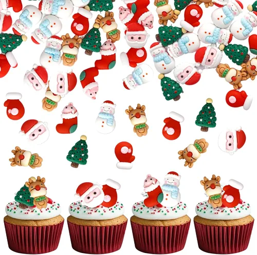 Vista 21 de Paquete de 24 Adornos Navideños Oh Baby para Cupcakes con Sombrero de Navidad con Purpurina, Palillos de Comida para Baby Shower para Niños y Niñas