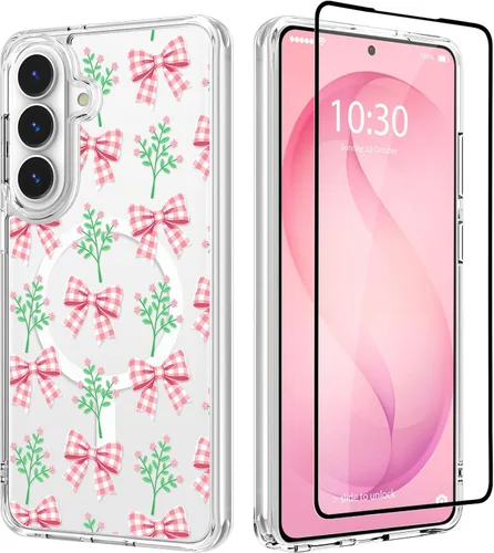 Vista 25 de OOK Funda para iPhone 17 Pro compatible con Magsafe, con protector de pantalla, elegante lazo estético, delgado, transparente, magnético, a prueba