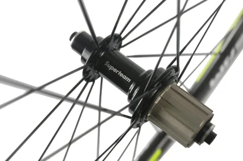 Vista 6 de Superteam Ruedas de Bicicleta de Carretera de Fibra de Carbono 700C, Juego de Ruedas Clincher de 50mm, Mate de 23 de Ancho Amarillo fluorescente