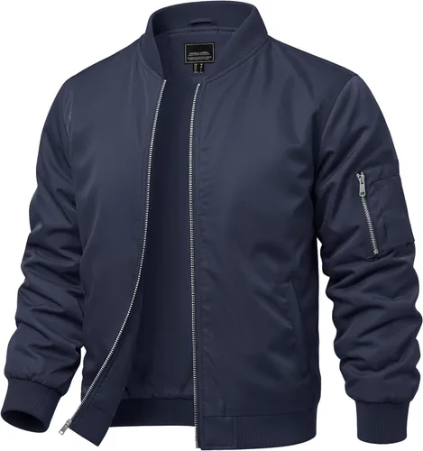 Vista 8 de CRYSULLY Chaquetas bomber ligeras para hombre, con cremallera completa, casual, rompevientos, de golf, a la moda, con bolsillo