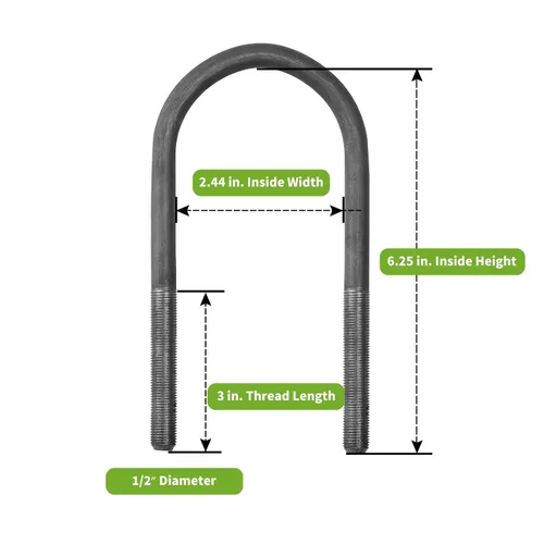 Vista 2 de Kit de pernos en U para remolque SPARKWHIZ para eje redondo de 2 3/8", 3,500 libras, 6 1/4" de largo, 1/2" de diámetro, rosca de 3", para resorte
