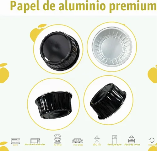 Vista 3 de 100 piezas de tazas de aluminio con tapas, 5 onzas de tazas desechables de ramekin para hornear, forros para magdalenas, mini moldes para tartas