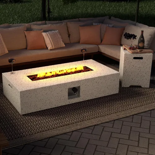 Vista 10 de SUNBURY Mesa de fuego de propano para exteriores de 35 pulgadas, mesa de fuego gris para patio de 50,000 BTU, mesa de fuego cuadrada de gas