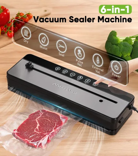Vista 2 de Sellador al Vacío para Alimentos, Máquina Selladora al Vacío de Alimentos 6 en 1, Sellador de Alimentos con Cortador Integrado Sellador al Vacío