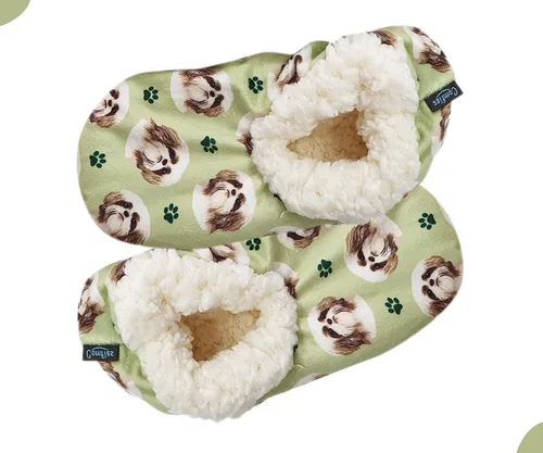Vista 5 de Shih Tzu - Pantuflas súper suaves E&S Pets Regalos Shih Tzu Pantuflas acogedoras de casa Parte inferior antideslizante Talla única Pantuflas