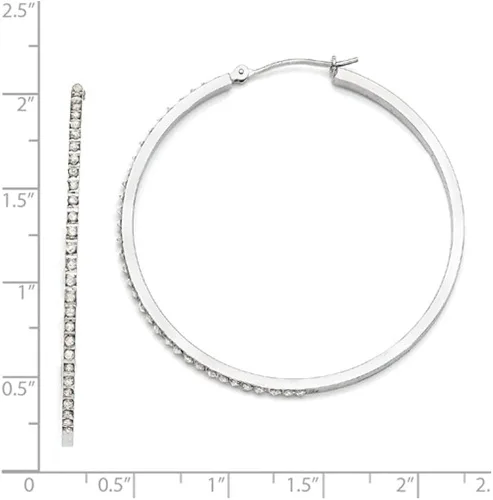 Vista 2 de Aretes tipo argolla grandes en oro blanco de 14 K (1 34 pulgadas) con detalles de diamantes