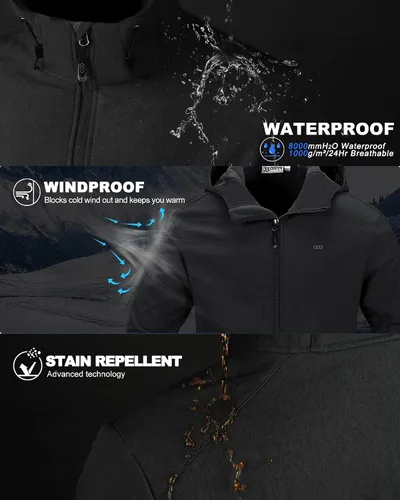 Vista 2 de 33,000ft Chaqueta Softshell con capucha para hombre, impermeable, ligera, aislada, cortavientos, con forro polar