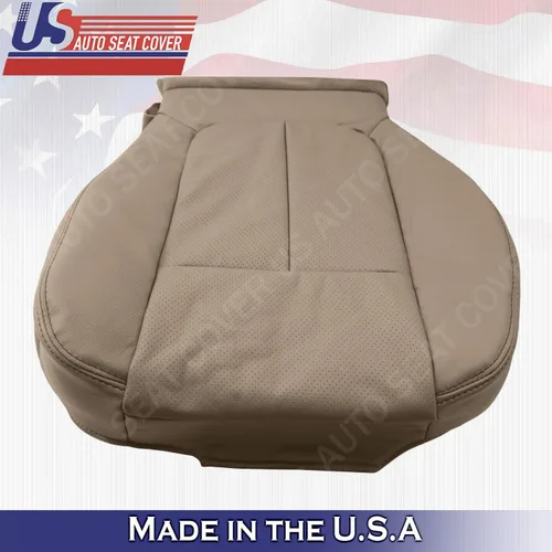 Vista 4 de Cubierta de asiento de cuero perforada inferior del conductor Camel Tan 2009 2010 para Ford F150 Lariat