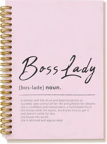 Vista 5 de Tizzer Boss Lady Definition - Cuaderno con espiral de tapa dura con forro rosa para notas de trabajo, diario de 5.5 x 8.3 pulgadas, regalos