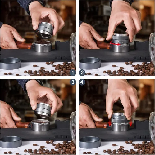 Vista 4 de Distribuidor e manipulador de cuña de espresso de 2.008 in, herramienta de distribución de café de doble cabezal Pavant con base en forma de V